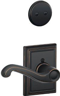 Schlage F94FLA716ADDRH Aged Bronze Addison Flair Lever Right Handed Dummy Interior Pack with Deadbolt Cover Plate and Decorative Addison Rose   Door Handles  