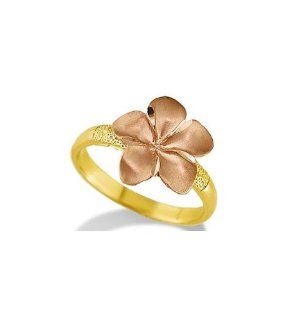 New 14k Yellow Rose Gold Plumeria Flower Hawaiian Ring Jewelry