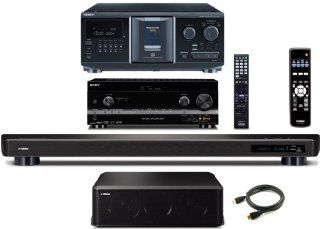 Sony HD Digital Cinematic Sound 735 Watts 7.1 Channel 3D A/V Receiver with iPhone & iPod Playback + Sony 300 Disc Mega Changer CD Player + Yamaha CINEMA DSP YSP 2200 IntelliBeam 7.1 HD Digital Audio True Surround Sound Projector Low Profile 16 Speaker 