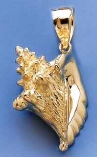 14k Gold Nautical Necklace Charm Pendant, 3d Conch Shell Jewelry