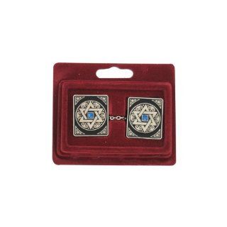 7cm Square Star of David Tallit Clips with Floral Patterns and Blue Stone  Other Products  