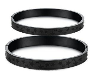 His or Hers Couple Titanium Bangle Bracelet Magic Pure Black Magnetic Simple Korean Style Anti fatigue in a Gift Box  BR287 (His) Jewelry