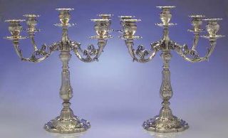 Gorham Chantilly Grand (Sterling Hollowware) Pair of Weighted 5 Light Candelabra