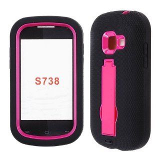 Kickstand Case Black Silicone Skin Hot Pink Cover Samsung Galaxy Centura/ Discover S738C Cricket Case Cover Hard Phone Case Snap on Cover Rubberized Touch Faceplates Cell Phones & Accessories