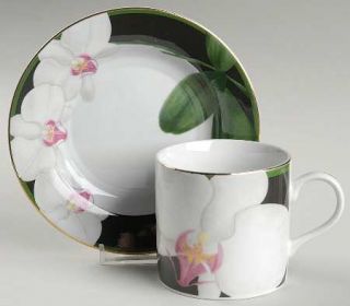 Fairfield White Orchid Flat Cup & Saucer Set, Fine China Dinnerware   Leaves&Orc