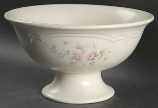 Pfaltzgraff Tea Rose Pedestal Bowl, Fine China Dinnerware   Stoneware,Pink Roses