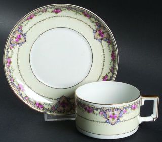 Heinrich   H&C 70366 Flat Cup & Saucer Set, Fine China Dinnerware   Pink Roses,B