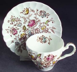 Johnson Brothers Staffordshire Bouquet Brown/Multicolor Flat Cup & Saucer Set, F
