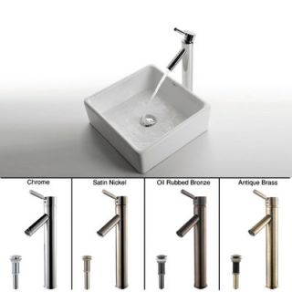 Ceramic Square Vessel Bathroom Sink and Sheven Faucet   C KCV 120 1002
