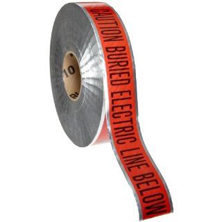Brady 91601 1000' Length, 2" Width, B 721 Metal Detectable Polyester, Black On Red Color Detectable Identoline Warning Tape   Electric, Legend "Caution Buried Electric Line Below" Industrial Warning Signs