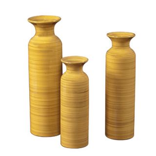 Howard Elliott Striped Accents Glazed Ceramic Vase in Canary Yellow
