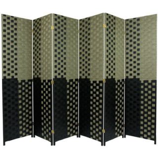 Oriental Furniture Woven Fiber 6 Panel Room Divider in Olive and Black