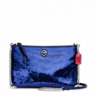 Coach Poppy Sequin Xbody Bag Purse with Long Chain Royal Blue 48422 Shoes