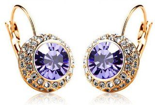 General Gifts Purple Swarovski Elements Crystal Gold Color Earrings Jewelry