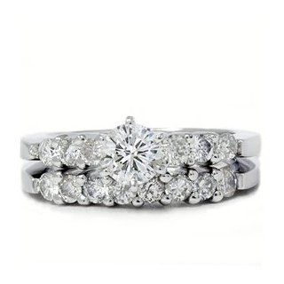 Real 1.25ct Diamond Engagement Matching Wedding Ring Pave Set White Gold Round Jewelry