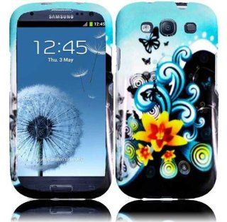 5 Items Combo for Samsung Galaxy S3 I9300 Sgh i747   Yellow Blue Spalash Wave Flower Design Snap on Hard Skin Shell Protector Cover Case + Capacitive Stylus Pen + Premium Lcd Screen Guard + Microfiber Pouch Bag + Case Opener 