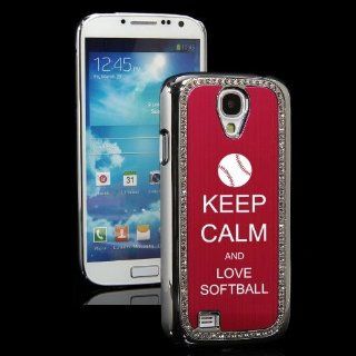 Rose Red Samsung Galaxy S4 S IV i9500 Rhinestone Crystal Bling Hard Back Case Cover KS341 Keep Calm and Love Softball Cell Phones & Accessories