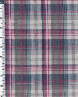 Linen Madras Seersucker Plaid Fabric By the Yard, Navy Grey 728