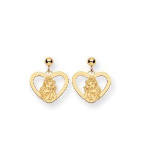 14K Solid Gold Disney Princess Belle Dangling Earrings Jewelry