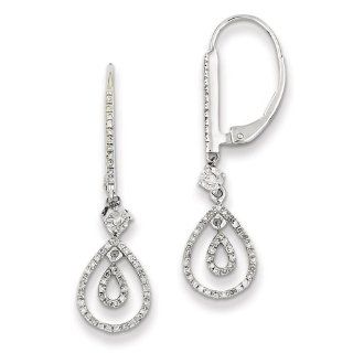 Sterling Silver Rhodium Plated Diamond Teardrop Leverback Earrings Dangle Earrings Jewelry