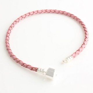 Pink Leather Cord 3mm Bracelet 17CM (6.5") Sterling Silver For Pandora, Biagi, Chamilia, Troll and More Beads Charms Jewelry