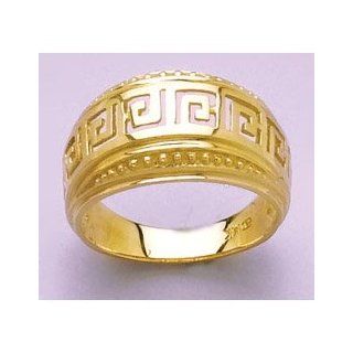 Gold Ring Greek Key W Beaded Edge   Cut out Jewelry
