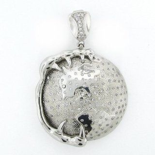Men's Iced Out Hip Hop White Gold Plated Cubic Zircoina (CZ) Micro Pave Earth With Devil Charm Pendant Jewelry