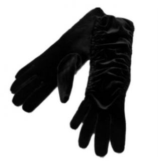 Fownes Womens Long Ruched Black Velvet Gloves rushed