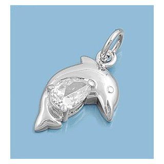 Sterling Silver & CZ Fancy Abstract Dolphin Pendant Jewelry