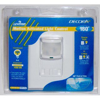 Leviton PR180 1LW Decora 500W Incandescent, 400VA, Passive Infrared Wall Switch Occupancy Sensor, Single Pole and 3 Way, White   Motion Activated Wall Switches  