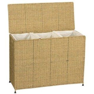 Hamper Seagrass 3 Bin Sorter Removable Canvas Bags & Casters   Household Essentials #ML 6445   Divided Laundry Hampers