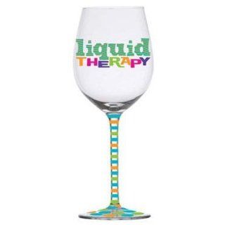 Liquid Therapy 16oz Frosted Wine Glass Slant Bright Sayings Collection Kitchen & Dining
