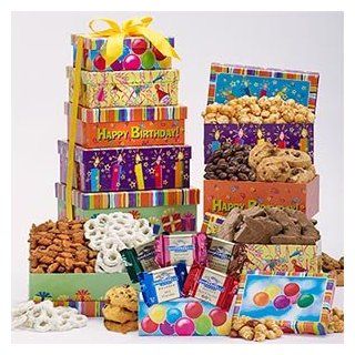 Happy Birthday Tower of Sweets Mother's Day Gift Women's Day  Gourmet Snacks And Hors Doeuvres Gifts  Grocery & Gourmet Food