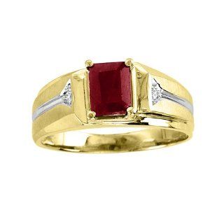 Mens Emerald Cut Ruby & Diamond Ring 14K Yellow Gold Jewelry