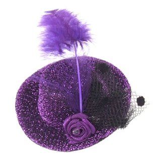 Ladies Feather Mesh Decor Glittery Purple Hair Clip Corsage Xmas Gift  Beauty