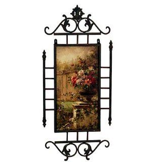Oil Painting On Canvas Floral w/Wrought Iron Frame Wall Decor  