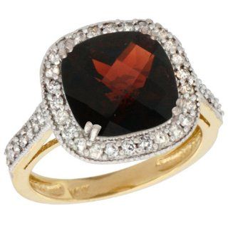 14k Yellow Gold Natural Garnet Ring 9x9 mm 2.4 ct Diamond Halo 1/2 inch wide, sizes 5 10 Jewelry