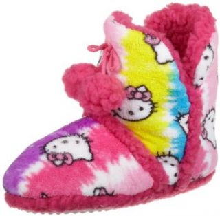Hello Kitty Junior's Superplush Bootie with Pom Pom and Sherpa, Tie Dye Pink, Small Clothing