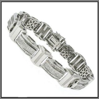 Men's Sterling Silver CZ Link Bracelet 62.1g Jewelry