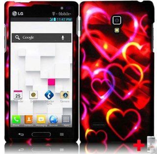 LG Optimus L9 P769 MS769COLORFUL HEARTS RUBBERIZED HARD PLASTIC MOBILE PHONE CASE + SCREEN PROTECTOR, FROM [TRIPLE8ACCESSORIES] Cell Phones & Accessories