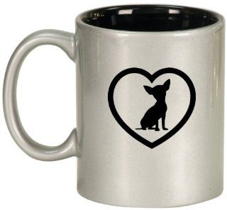 Heart Chihuahua Ceramic Coffee Tea Mug Cup Silver Black Kitchen & Dining