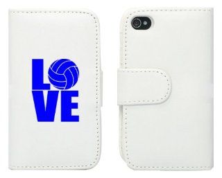 White Apple iPhone 5 5S 5LP748 Leather Wallet Case Cover Blue Love Volleyball Cell Phones & Accessories