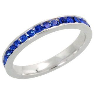 Sterling Silver Eternity Band, w/ September Birthstone, Sapphire Crystals, 1/8 inch (3 mm) wide Jewelry
