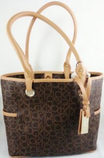 Calvin Klein Monogram Tote Handbag, Brown/Khaki/Camel, Style H2CAJ774 Shoulder Handbags Shoes