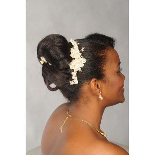 USABride Ivory and Gold Ribbon Bridal Comb 752 Clothing