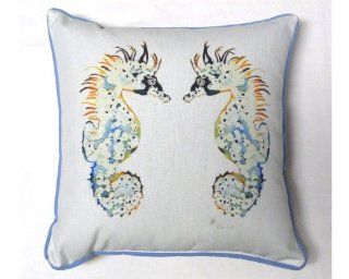 Two Seahorses Decorator Pillow   12" X 12" Indoor Outdoor   Marine Fabric   Fade and Mildew Resistant   Throw Pillows
