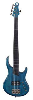 MTD Kingston Bass Guitar, Artist 5 String, Fretless with Lines, Transparent Blue Musical Instruments