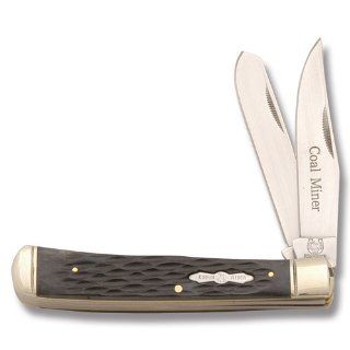 Rough Rider Knives 758 Coal Miner Trapper Knife with Black Jigged Bone Handles  Folding Camping Knives  Sports & Outdoors