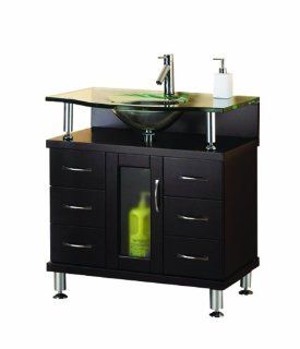 Virtu USA MS 32 G ES Vincente 32 Inch Single Sink Bathroom Vanity with Includes Tempered Glass Countertop with Integrated Glass Basin, Espresso Finish   Bathroom Vanity Cabinet And Sink  