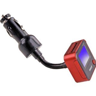 Pyle PIMPTR5R Plug In Car Gooseneck Mount FM Transmitter with Built In SD/USB/ (Red)   Players & Accessories